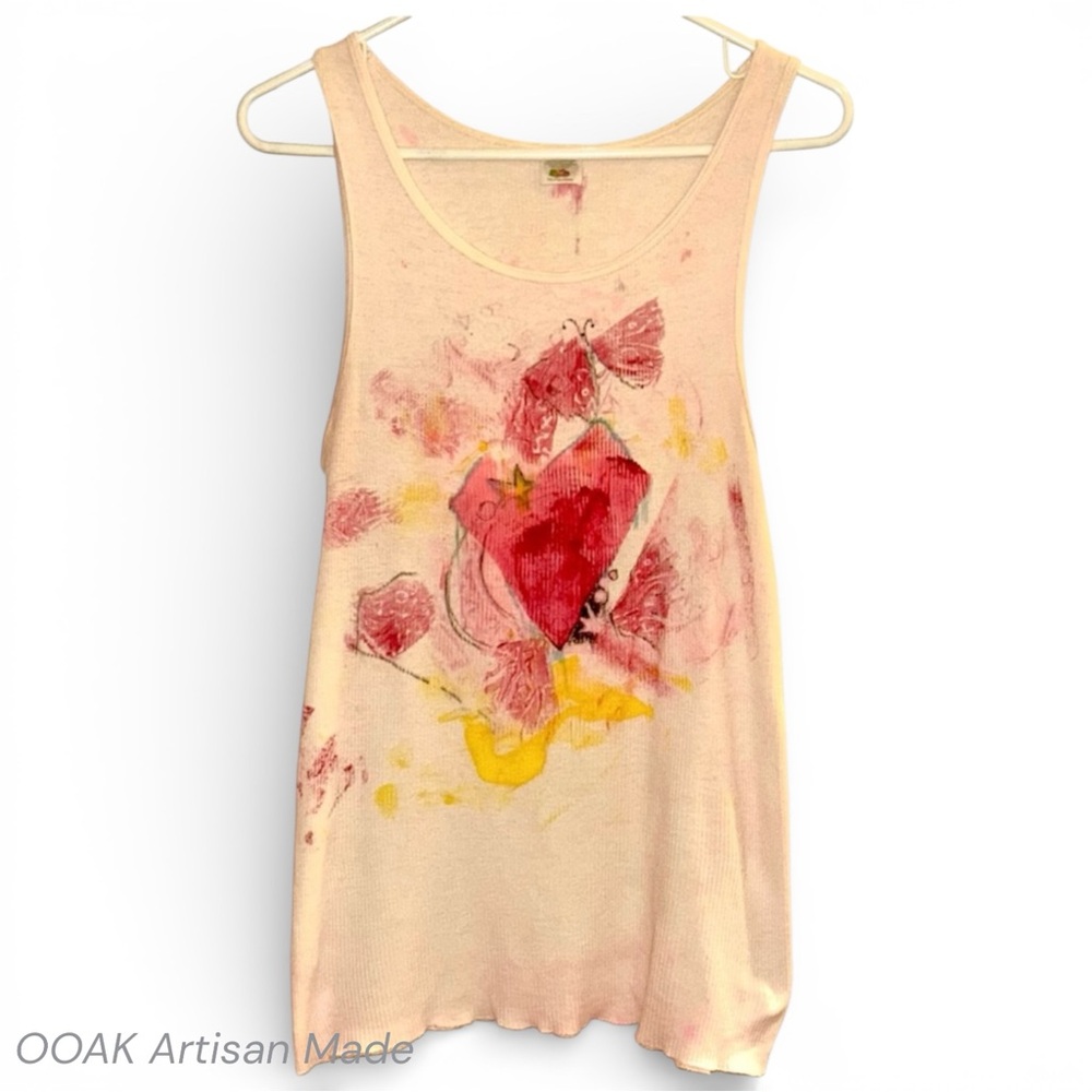 NWT Upcycled Artist Small Brand OOAK Floral Butterfly Motif Tank Festival Top - Picture 2 of 12